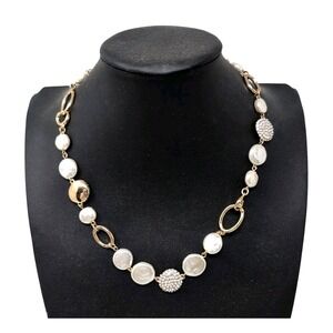 ANNE KLEIN Crystal and White Faux Pearl Gold Tone Choker Necklace NEW NWT